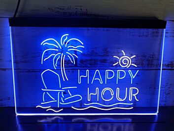 Happy Hour Bar Two Tone Hanging Neon Sign