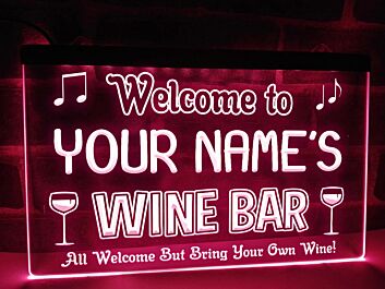 Welcome to My Wine Bar Personalized Hanging Neon Sign
