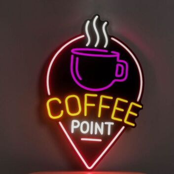 Custom Coffee Point Black Backboard LED Neon Sign