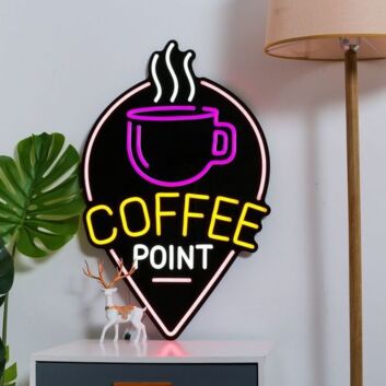 Custom Coffee Point Black Backboard LED Neon Sign