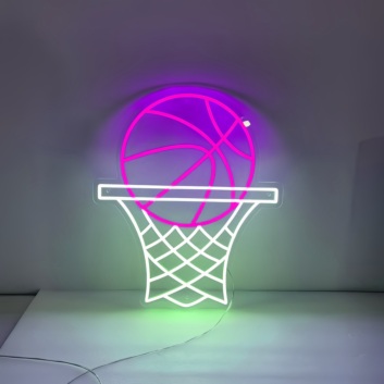 Basketball on Hoop Neon Sign