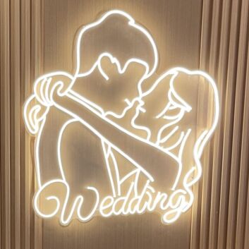 Customize Romantic Bride and Groom Embrace Kiss Neon Light