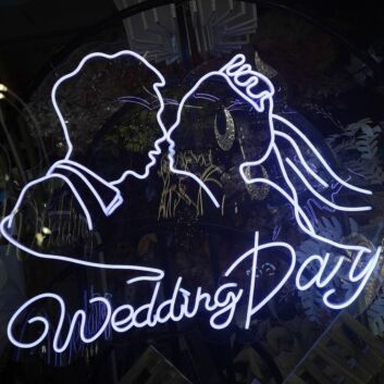 Customize Wedding Day Romantic Kissing Couple Portrait Neon Sign