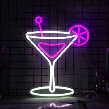 Elegant Cocktail Glass Neon Light