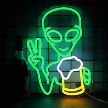 Happy Alien Drinking Neon Sign