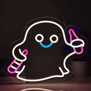 Cute Ghost Holding Drinks LED Neon Sign
