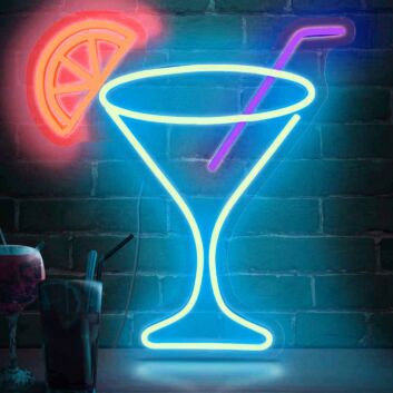Minimalist Cocktail Glass Neon Light