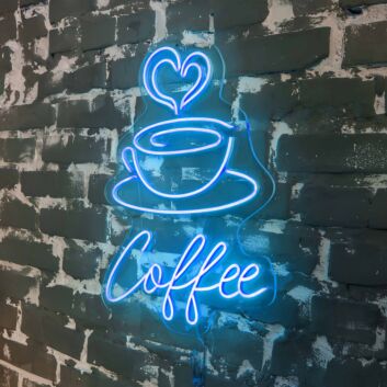 Coffee Cup with Heart Steam and Coffee Text LED Neon Sign