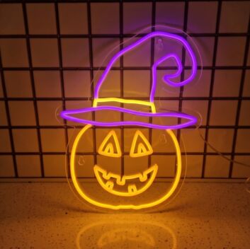 Halloween Pumpkin with Hat and Smile Neon Sign