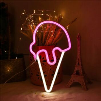 Joyful Ice Cream Scoop Cone Summer Neon Sign