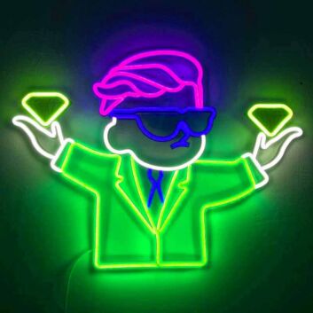Cartoon Businessman Holding Diamonds LED Neon Sign