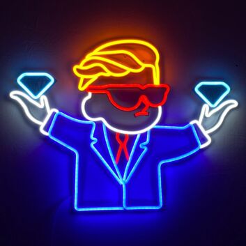 Cartoon Businessman Holding Diamonds LED Neon Sign
