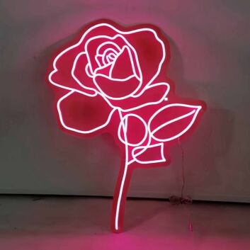 Detailed Rose Blossom with Leaves LED Neon Sign