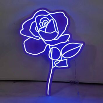 Detailed Rose Blossom with Leaves LED Neon Sign