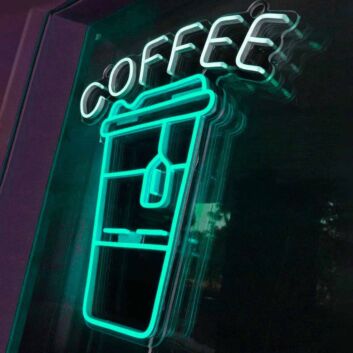 Coffee Takeaway Cup with COFFEE Text LED Neon Sign