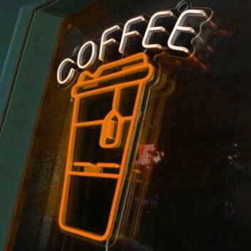 Coffee Takeaway Cup with COFFEE Text LED Neon Sign