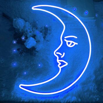 Crescent Moon Face LED Neon Sign