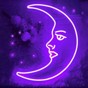 Crescent Moon Face LED Neon Sign