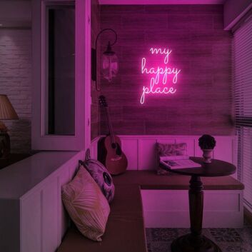 Cozy My Happy Place Neon Sign for Personal Retreats and Reading Nooks