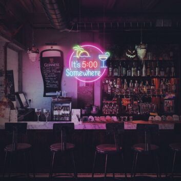 Its 5 Oclock Somewhere Beer Bar Neon Sign for Bars and Pubs