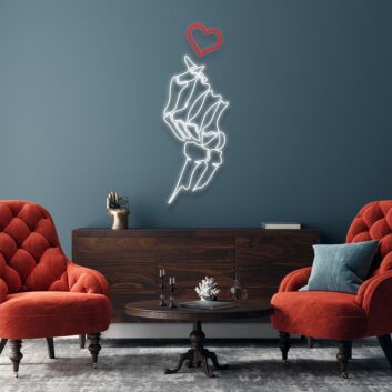 Skull Korean Finger Heart Neon Sign for Unique and Playful Decor