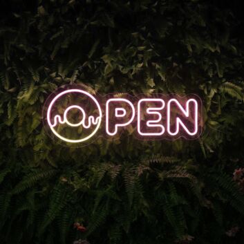 Donut Open Neon Sign for Bakeries and Fun Spaces