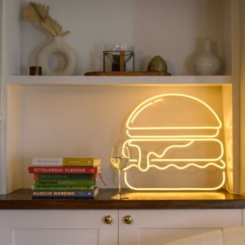 Gold Burger Neon Sign MNE11065 for Food Lovers and Dining Areas