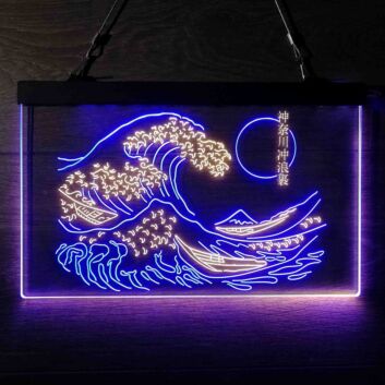 The Great Wave Off Kanagawa Japan Dual LED Neon Sign for Artistic and Cultural Spaces