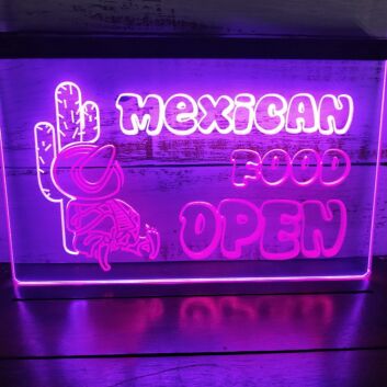 OPEN Mexican Food Cactus Dual LED Neon Sign for Restaurants