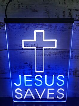 Cross Jesus Dual LED Neon Sign for Religious and Spiritual Spaces