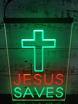 Jesus Saves Cross LED Hanging Sign