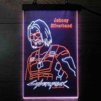 Cyberpunk Johnny Silverhand Dual LED Neon Sign for Gaming and Sci-Fi Fans