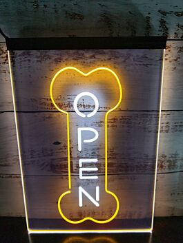 Open Dog Bone Grooming Pet Dual LED Neon Sign for Pet Grooming Shops