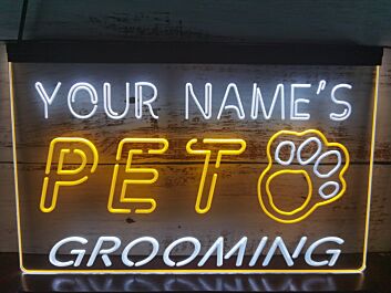 Personalized Pet Grooming Paw Print Dual LED Neon Sign