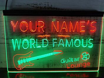 Personalized Guitar Lounge Dual LED Neon Sign for Music Rooms and Bars