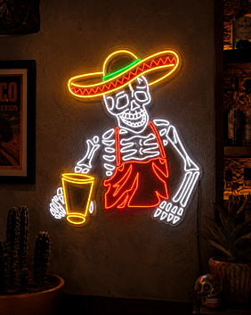 Skeleton Tequila Custom Neon Sign for Halloween and Party Spaces
