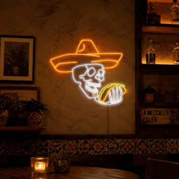 Skull Taco Custom Neon Sign for Halloween and Party Spaces