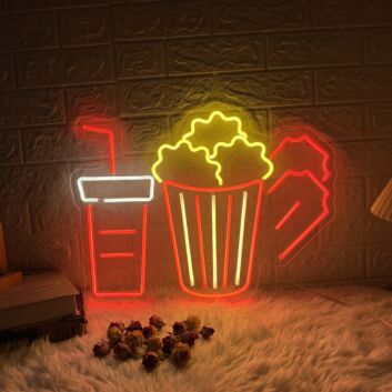 Movie Night Popcorn Neon Sign for Home Theaters and Movie Lovers