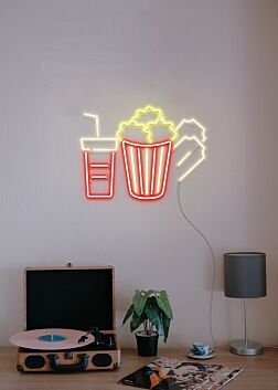 Movie Night Popcorn Neon Sign for Home Theaters and Movie Lovers
