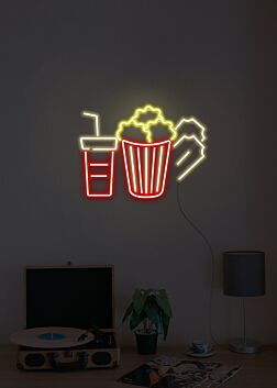 Movie Night Popcorn Neon Sign for Home Theaters and Movie Lovers