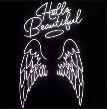 Angel Wings and Nimbus Hello Beautiful Neon Sign for Inspirational and Fun Spaces
