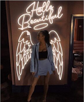 Angel Wings and Nimbus Hello Beautiful Neon Sign for Inspirational and Fun Spaces