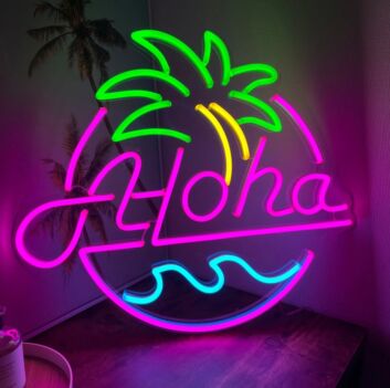 Aloha Hello Palm Tree Neon Signs for Tropical and Relaxing Decor