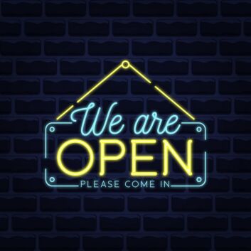 We Are Open Blue and Yellow Neon Sign for Businesses and Shops