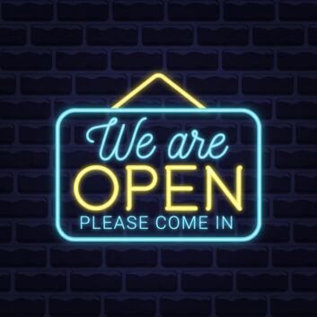We Are Open Blue and Yellow Neon Sign for Businesses and Shops