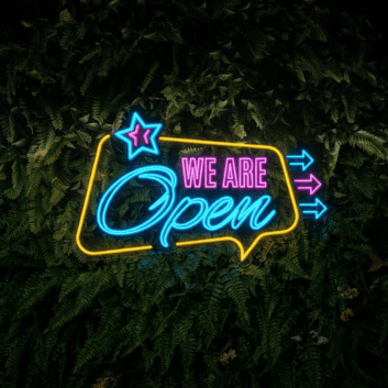 We Are Open This Way Neon Sign for Businesses and Shops