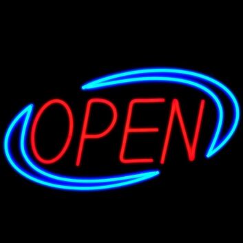 Red OPEN with Blue Oval LED Neon Sign for Bars