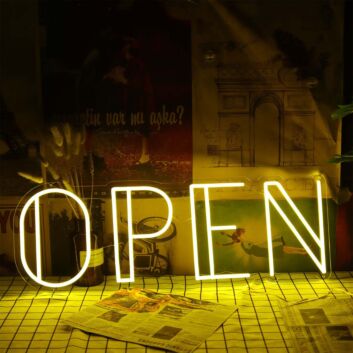Open Yellow Neon LED Sign for Businesses and Shops