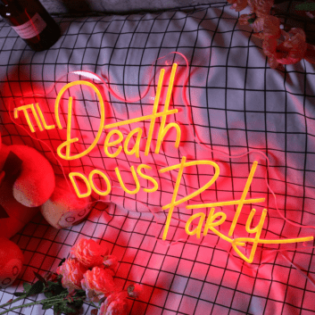 Do Us Party Til Death Red Neon Sign for Fun and Playful Spaces