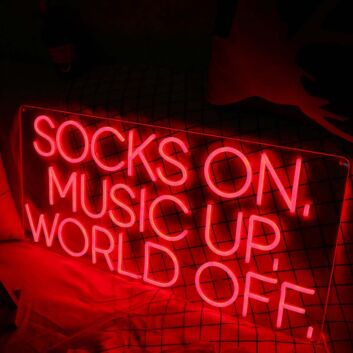 Socks On Music Up World Off Red Neon Sign for Relaxation and Fun Spaces